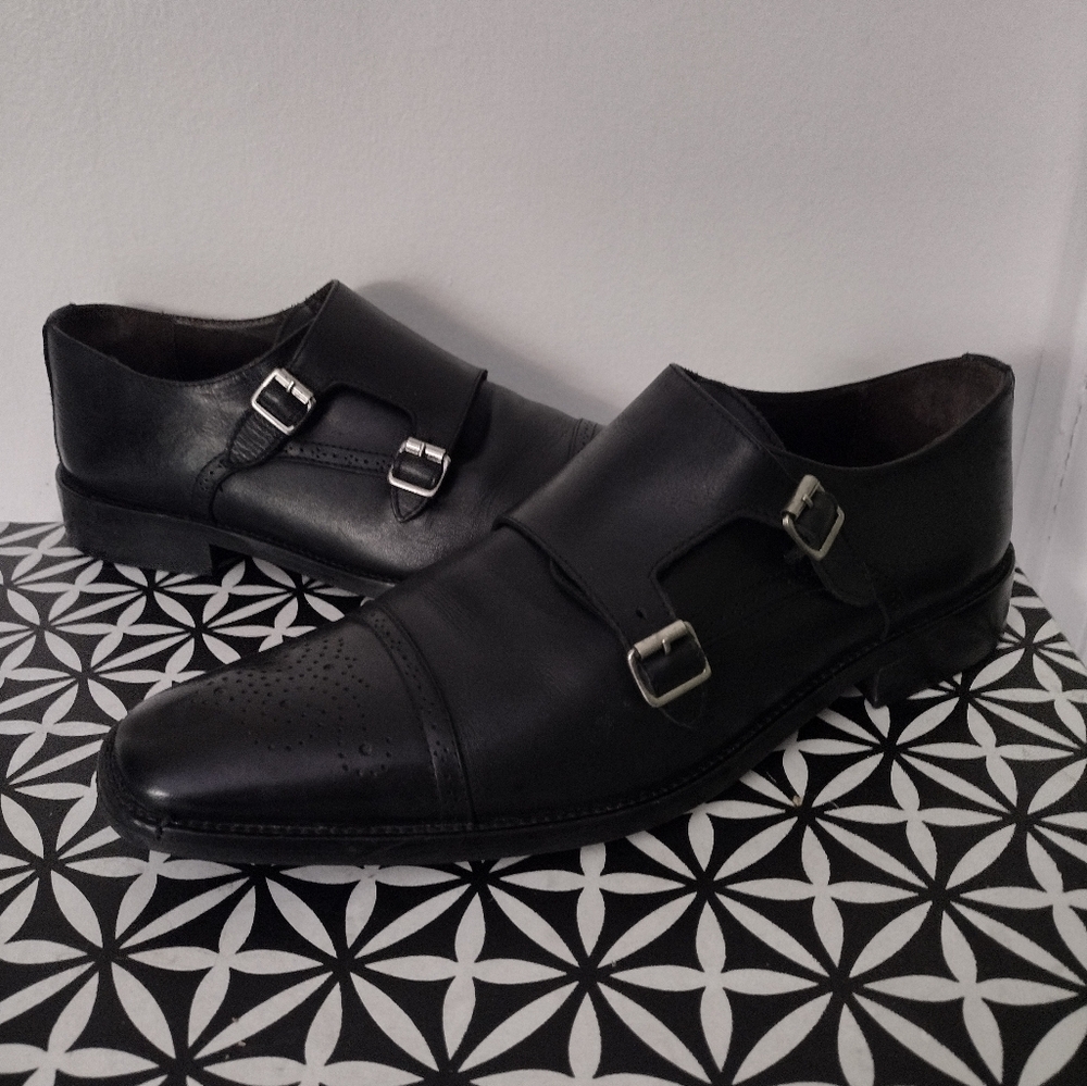 To Boot New York Black Leather Double Monk Strap Oxfords